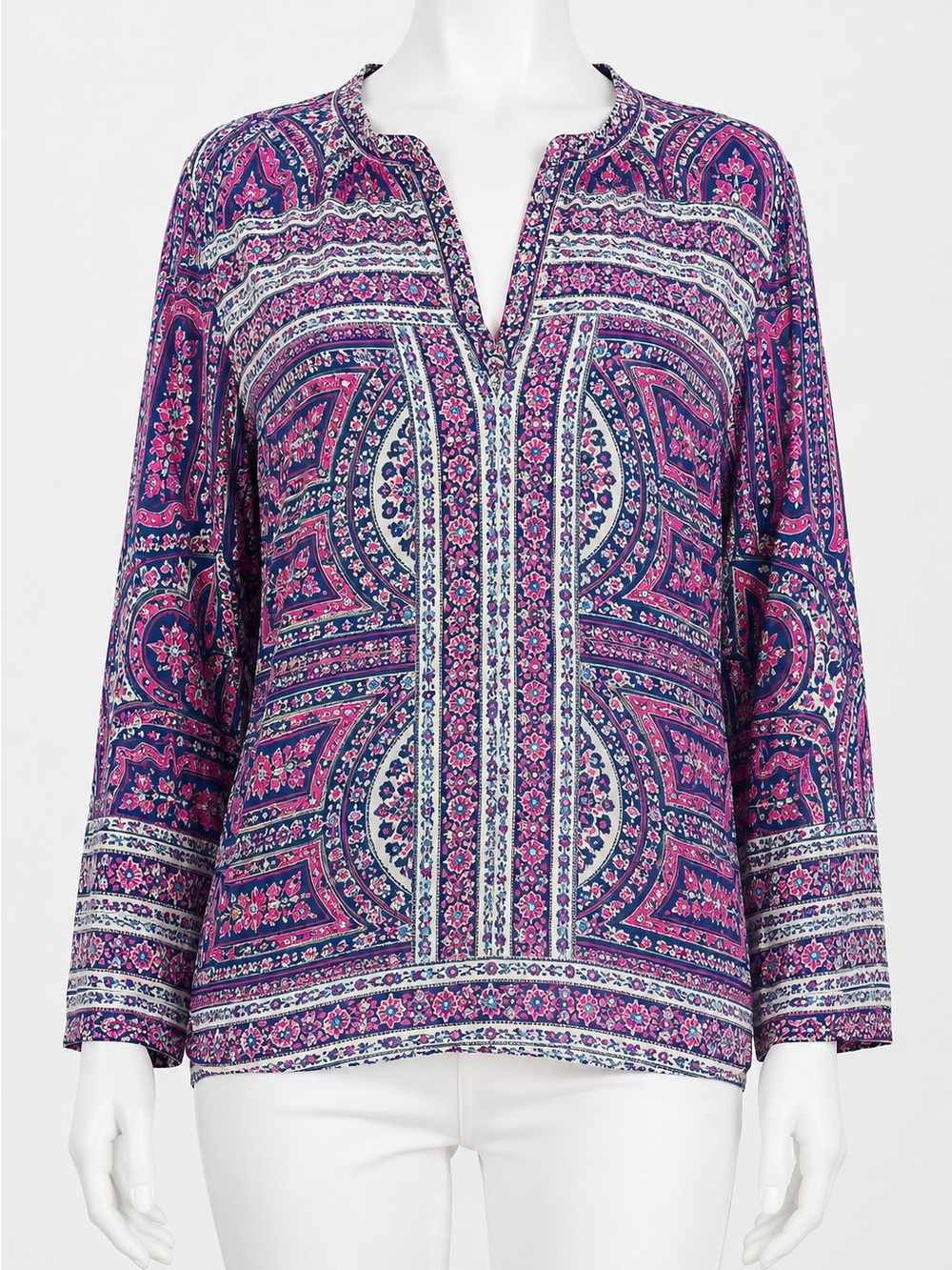 BCBG Max Azria Haida Paisley Blouse S Fuchsia Combo 100% Viscose